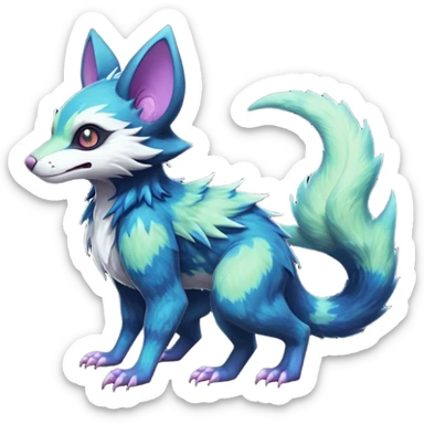 Realistic Sharp mossy elemental detailed Colorful translucent luminescent glowing Trico-Noibat-batty-Sergal-Furret-Ferret-Wolverine-Vernid-furry-fursona-fusion-Fakemon-animal-hybrid-creature, full body sticker