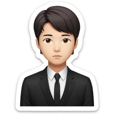 Create a Korean male idol in sleek black suit, side-swept hair & serious gaze, inspired by RM of BTS. sticker