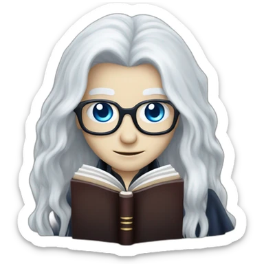 vampire librarian with blue eyes and long white hair holding a book male sticker
