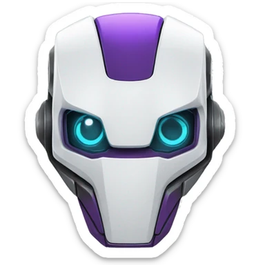 Robo mascote simpatico, nas cores branco gelo e detalhes roxo sticker