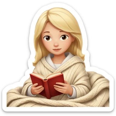 Cozy blonde woman reading book with blanket and candle sticker