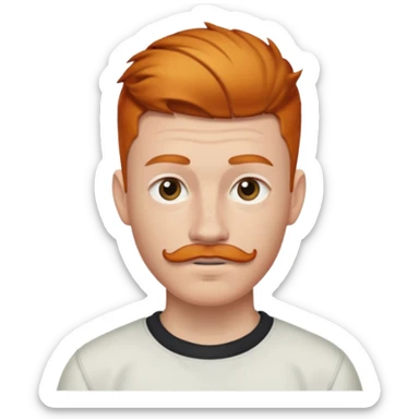 Ginger 16 year old, low taper fade, small goatee and mustache, eyebrow slit sticker
