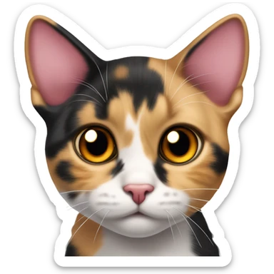 curious calico cat with pink nose, Mostly black markings on her head and a little orange markings on her left eye,gazing forward sticker