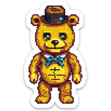 yellow Freddy Fazbear from FNAF 1 with black eyes sticker