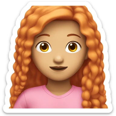 an asian girl with long red orange hair, wearing a pink top sticker