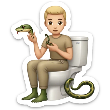 Sitting on toilet with snake in hand sticker