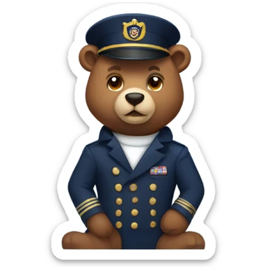 Brown bear wearing navy captain hat sticker