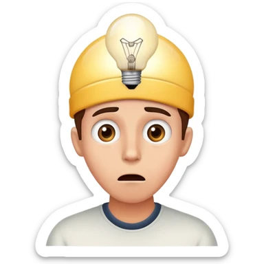 A face with an expression of surprise or mild shock, with a lightbulb above the head. sticker