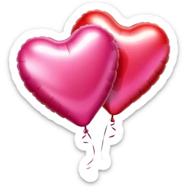 Realistic metallic pink and red heart balloons sticker