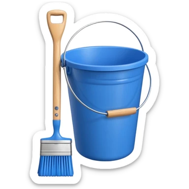 Bucket and brush for cleaning sticker