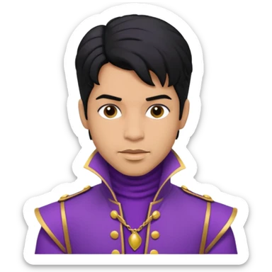 Prince Rogers Nelson with olive skin, black hair, purple outfit sticker