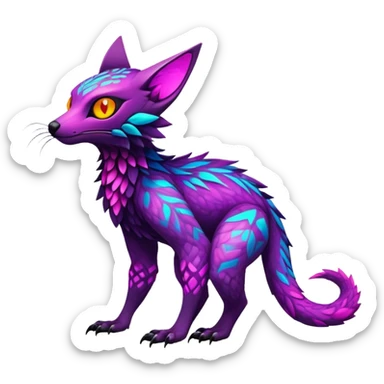 Exotic vibrant lush neon-colored Fakémon-Trico-creature (full body) sticker