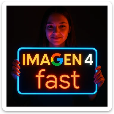 make a girl holding this sign, but sign in made of neon, also add fast below the sign sticker