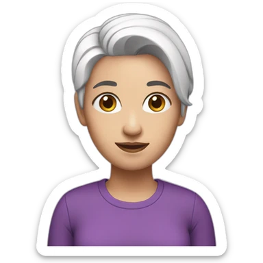 A woman with pink and white hair wearing a purple shirt and black pants sticker