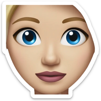 a woman with freckles, blue eyes, light skin, blonde hair and dark roots, pink lips. black clothes. sticker
