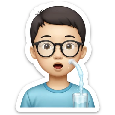 Skinny Asian kid with glasses and high water pants licking his nose sticker