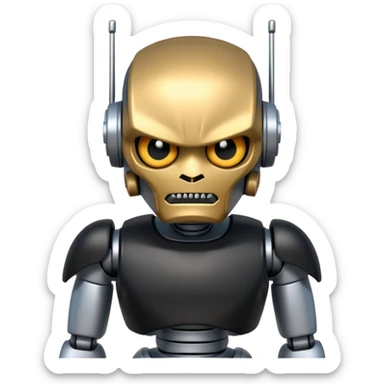 Make robot and wearing a black t shirt and angry sticker