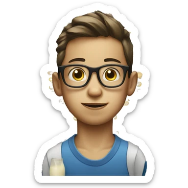 Boy with glasses and milk all over his face sticker