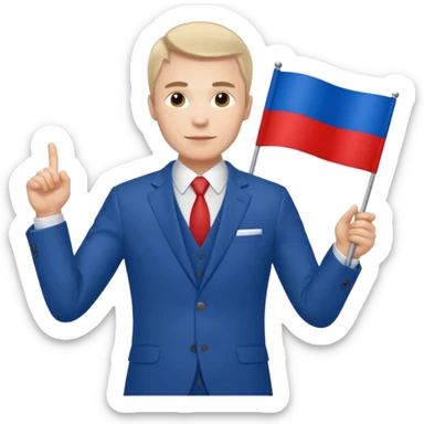 a Russian man in a suit with a flag in his hand sticker