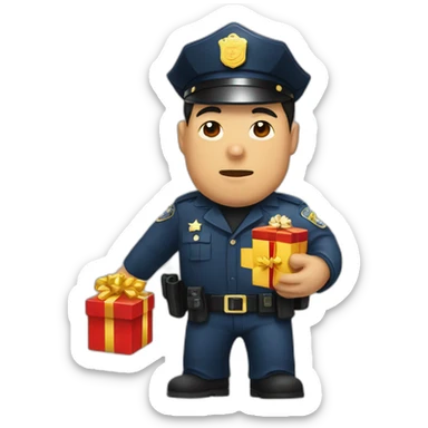 Cop arresting chinese man with stolen christmas present sticker