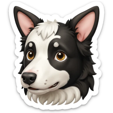A black and white border collie with cow's horns. sticker