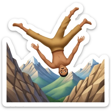 apple style emoji of a man in mid-air, head over heels, falling past a mountain sticker