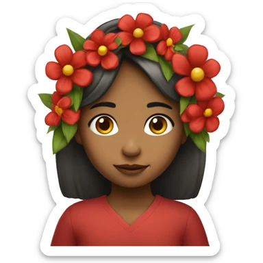 una niña con flores rojas sticker