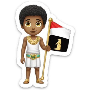 A boy wearing a gold chain and a Jordan coccyx and holding the Egyptian flag  sticker