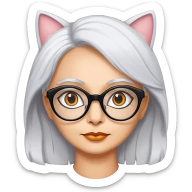 seema anand white hair with cat eyed specs sticker