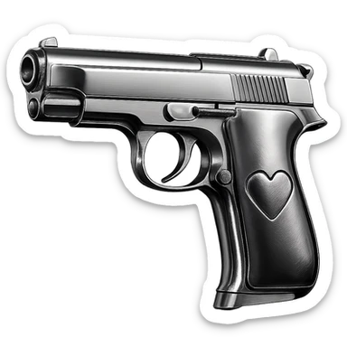 purple heart pistol, chrome style, shiny metallic reflections sticker