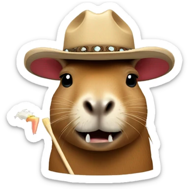 capybara with a cowboy hat and a tooth pick in mouth sticker
