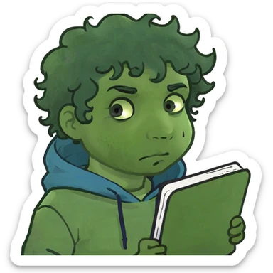 Sad boy with dark curly hair thinking about someone  sticker