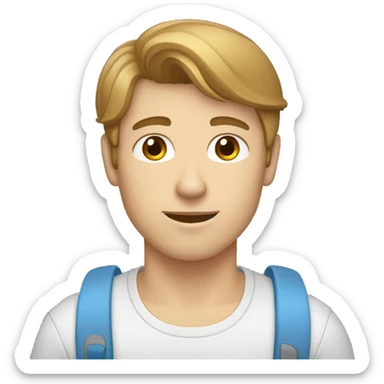 guy with light brown hair and light blue eyes typing on a computer sticker