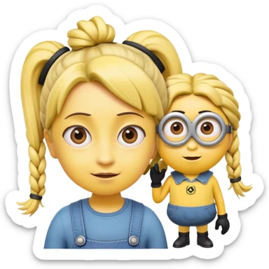 yellow minion character with girl hair, pigtails sticker