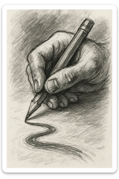 a pencil drawing a wavy line, pencil sketch style sticker