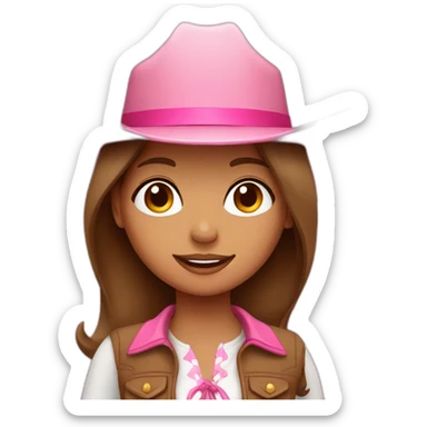 Tan girl with brown hair and a pink cowgirl hat sticker