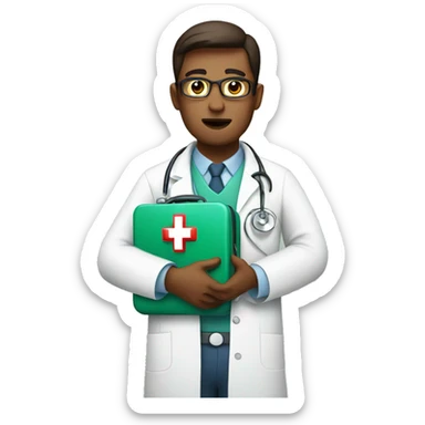 doctor holding first aid kit sticker
