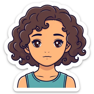 Curly hair girl with brown eyes and mole under her eye sticker