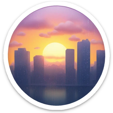 sunset, city, rain sticker