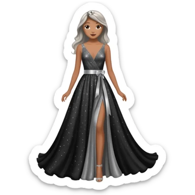 black glittery prom dress with silver sash  sticker