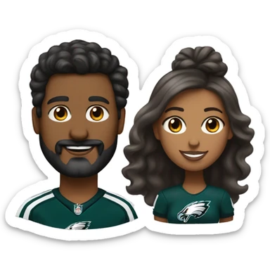 Brown skin couple in Philadelphia Eagles clothing guy has a beard and mustache girl has her hair in a bun  sticker