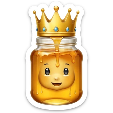 Honey jar filled with golden thick honey with a crown on top sticker
