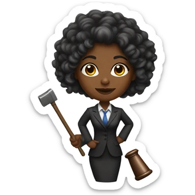 A black female lawyer, with long curly hair, and a hammer in her hand  sticker
