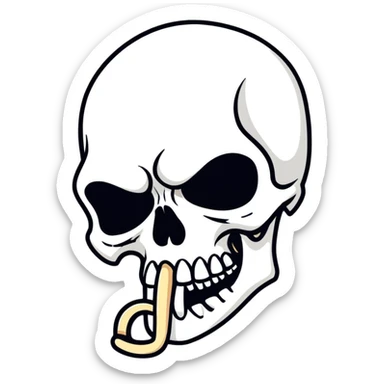skull making a shushing gesture, finger to mouth, expressive face, cartoonish sticker style sticker
