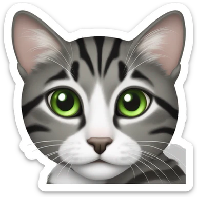 grey black and white tabby cat with greeny grey eyes  sticker