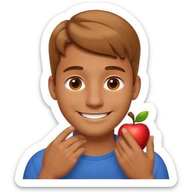 Apple emoji man smiling with hands on his neck sticker
