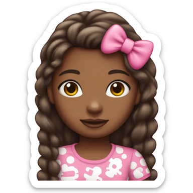 pretty black girl with long brown hair pink bow wearing hello kitty shirt sticker