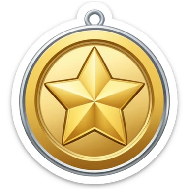 golden medal in star shape, central empty space, details in border, golden, Silver center sticker