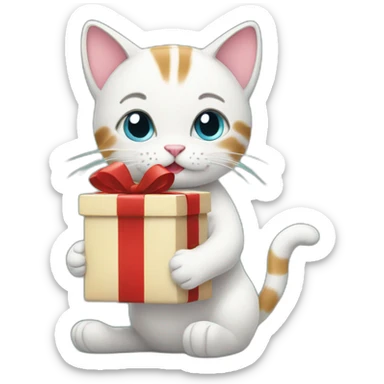 cat holding present sticker