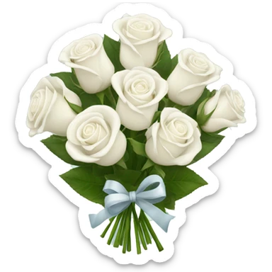 A bouquet of white roses with a bow sticker